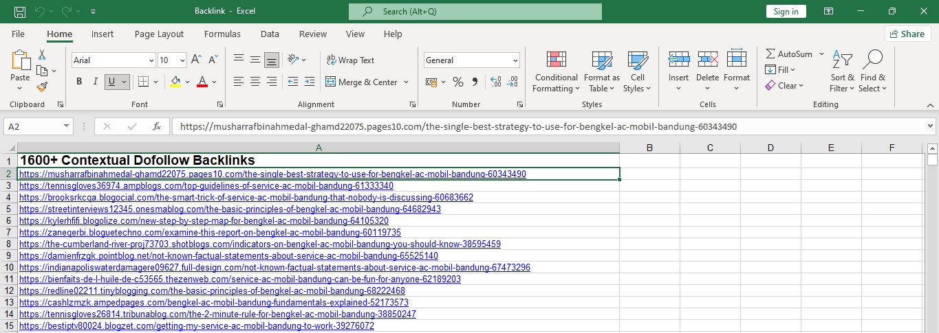 sample laporan backlink